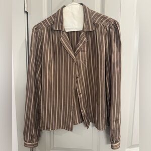 Casual Corner Brown Striped Button Down Shirt